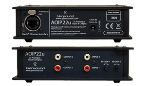 AoIP22u - 2 x unbalanced RCA phono analogue inputs & outputs portable unit Dante/ AES67