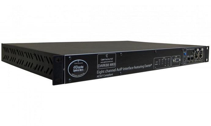 DARK88 - 1RU Dante/AES67 8x8 Analog I/O on XLR Connectors with Dual CAT5 and Optical DANTE Interface